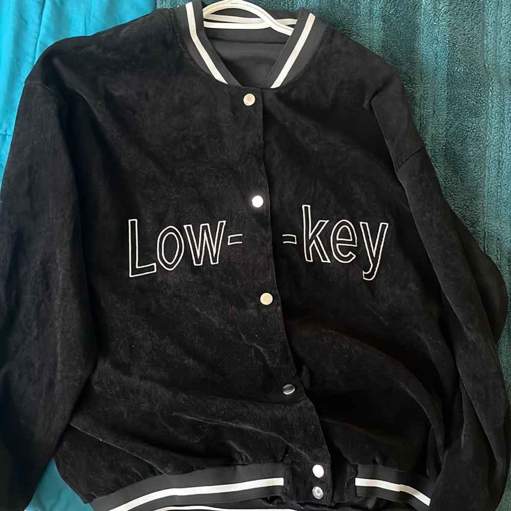 Black Varsity Graphic Zip Up Jacket
